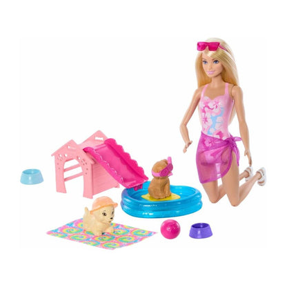 Mattel Barbie Puppy Pool Party Aloha Blonde Doll playset