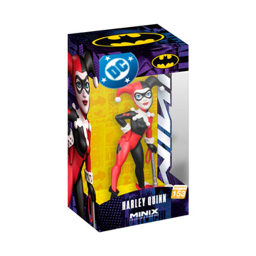 DC Comics Harley Quinn Minix action figure in its original packaging, featuring a detailed display box with character graphics and a clear window showing the figure inside.