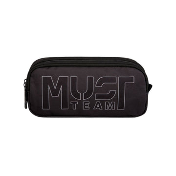 A black zippered pouch with a large white outlined 'MUST TEAM' logo on the front, shown against a plain white background.