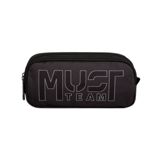 A black zippered pouch with a large white outlined 'MUST TEAM' logo on the front, shown against a plain white background.