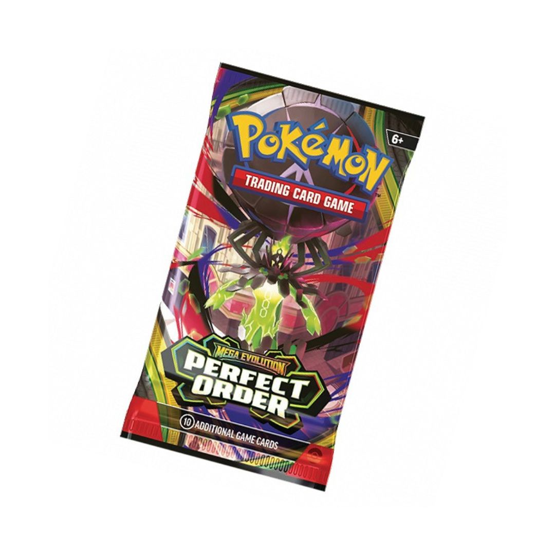 A single Pokémon Trading Card Game booster pack for the New Evolution Perfect Order Teraion set, shown at an angle on a plain white background.