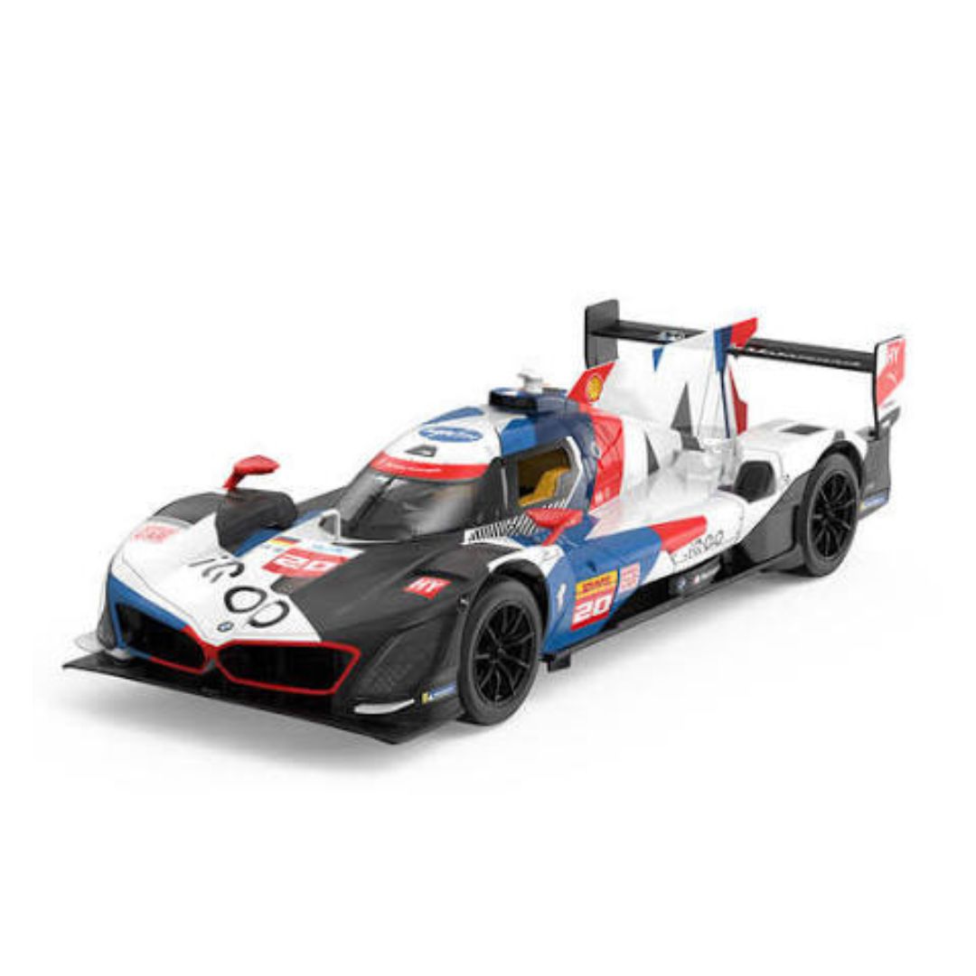 A scale model of a Toyota hybrid sports car race car, featuring a white, blue, and red livery with the number 95, shown on a clean white background.