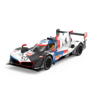A scale model of a Toyota hybrid sports car race car, featuring a white, blue, and red livery with the number 95, shown on a clean white background.