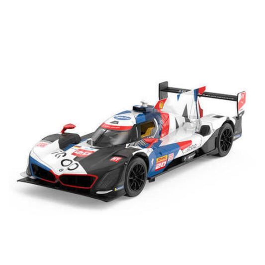 A scale model of a Toyota hybrid sports car race car, featuring a white, blue, and red livery with the number 95, shown on a clean white background.