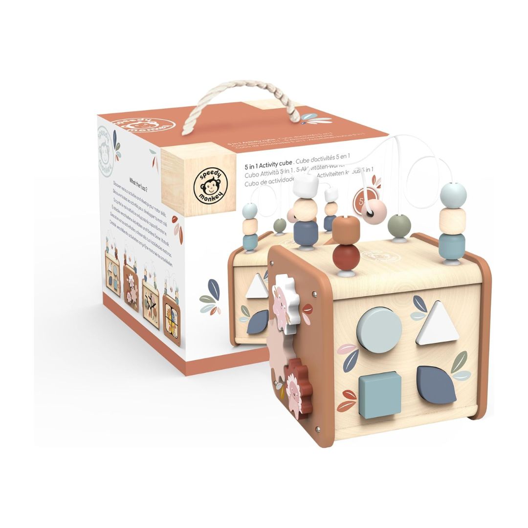 Speedy Monkey 5-in-1 Wooden Activity Cube