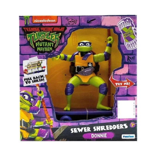 Nickelodeon Teenage Mutant Ninja Turtles Donnie 'Sewer Shredders' figure in its original window box packaging, featuring a green and orange action figure with a purple and black mask.