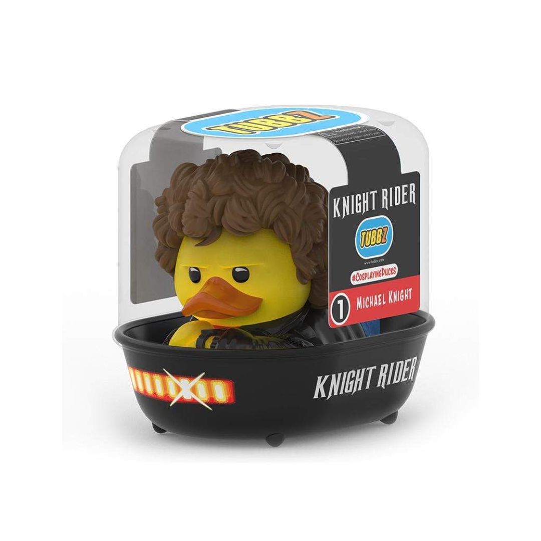 A vinyl duck figure of Michael Knight, Knight Rider, in its original clear blister packaging with a black base and branded label.