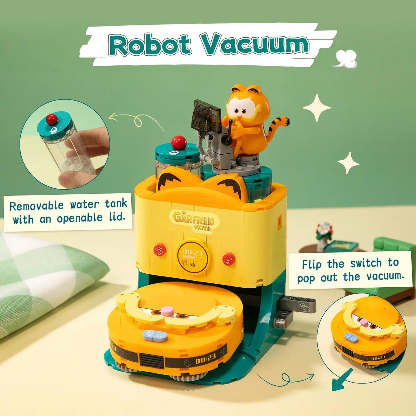 Pantasy Garfield Robot Vacuum Brick Figurine