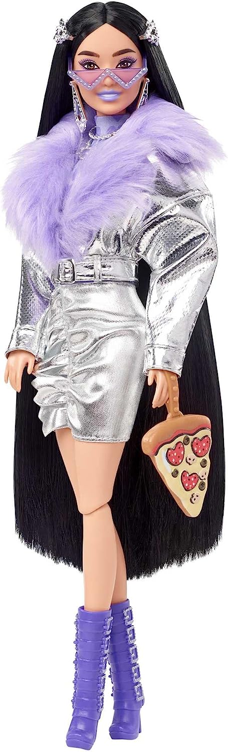 Barbie Extra Doll with Black Hair, Metallic Silver Jacket & Pet Dalmatian Puppy