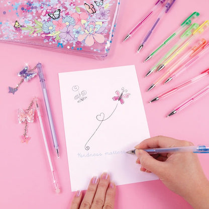 Make it Real 3C4G Butterfly Glitter Pouch & 12-Pack Pen Set