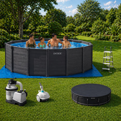 Intex Graphite Gray Panel Pool Luxury Bundle