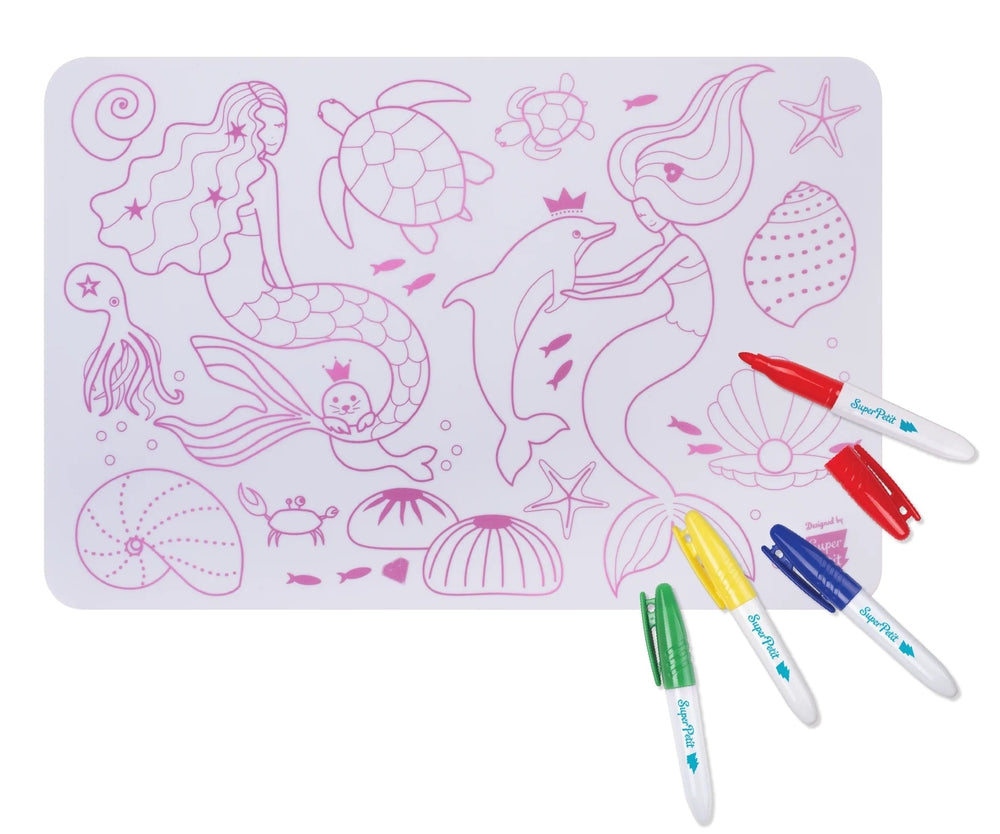 Coloring PlaceMat + 5 Erasable Markers - Mermaid