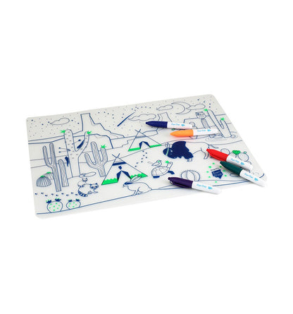 Coloring PlaceMat + 5 Erasable Markers - Cactus