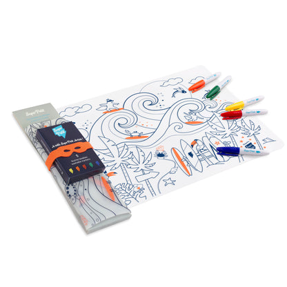 Coloring PlaceMat + 5 Erasable Markers - Surf