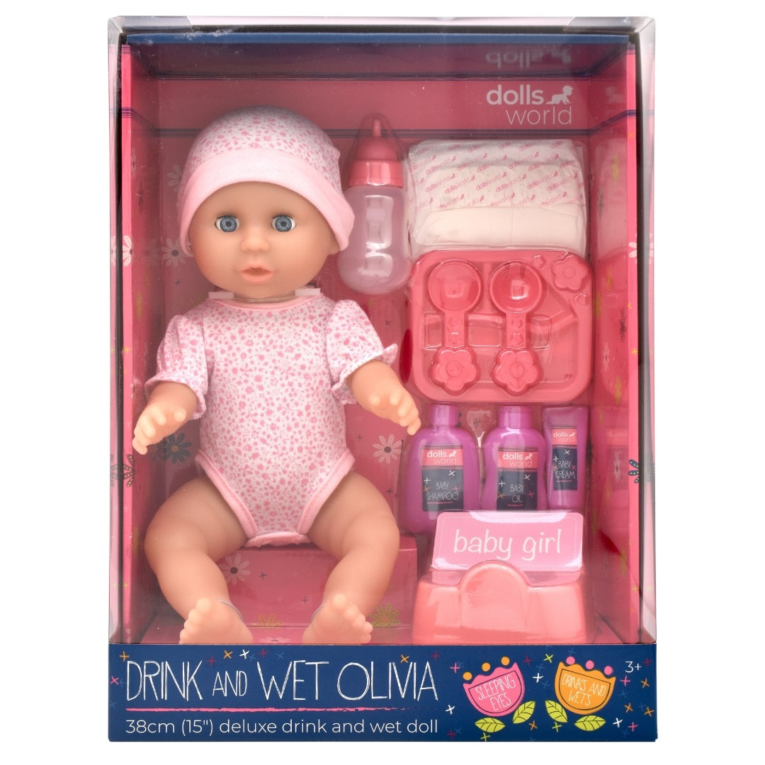 Dolls World Baby Olivia Drink and Wet doll