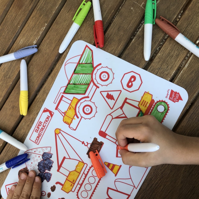 Coloring PlaceMat + 5 Erasable Markers - Construction