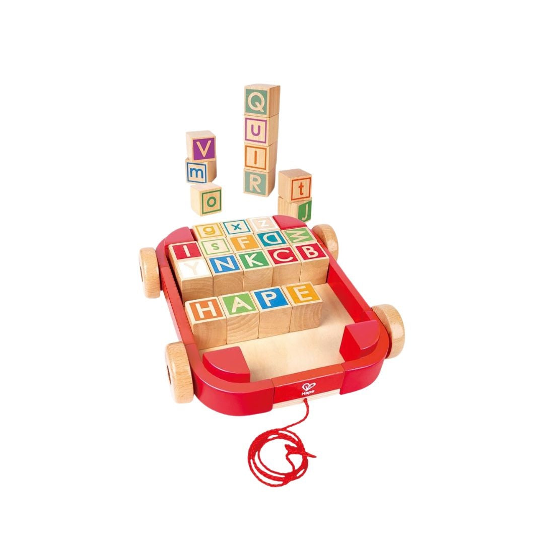 Hape Pull-Along Cart with Stacking Blocks Wooden Toy