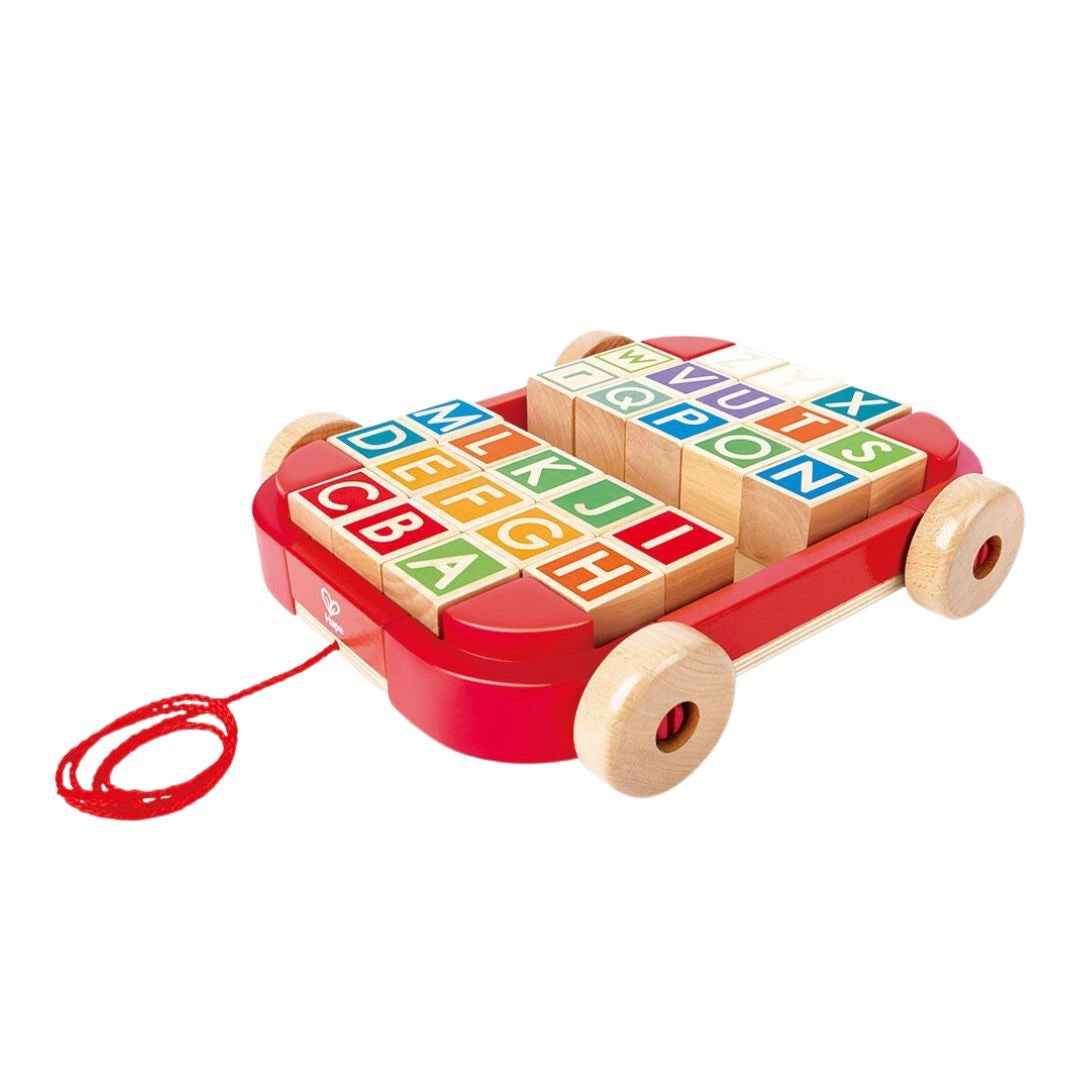 Hape Pull-Along Cart with Stacking Blocks Wooden Toy