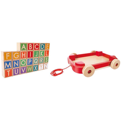 Hape Pull-Along Cart with Stacking Blocks Wooden Toy